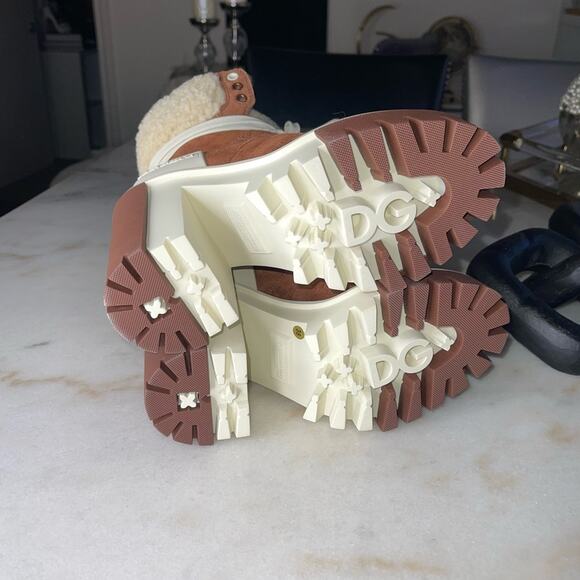 New Dolce & Gabbana Trekking Shearling Biker Ankle Boots in Burnt Brown/Neutral - Picture 12 of 12